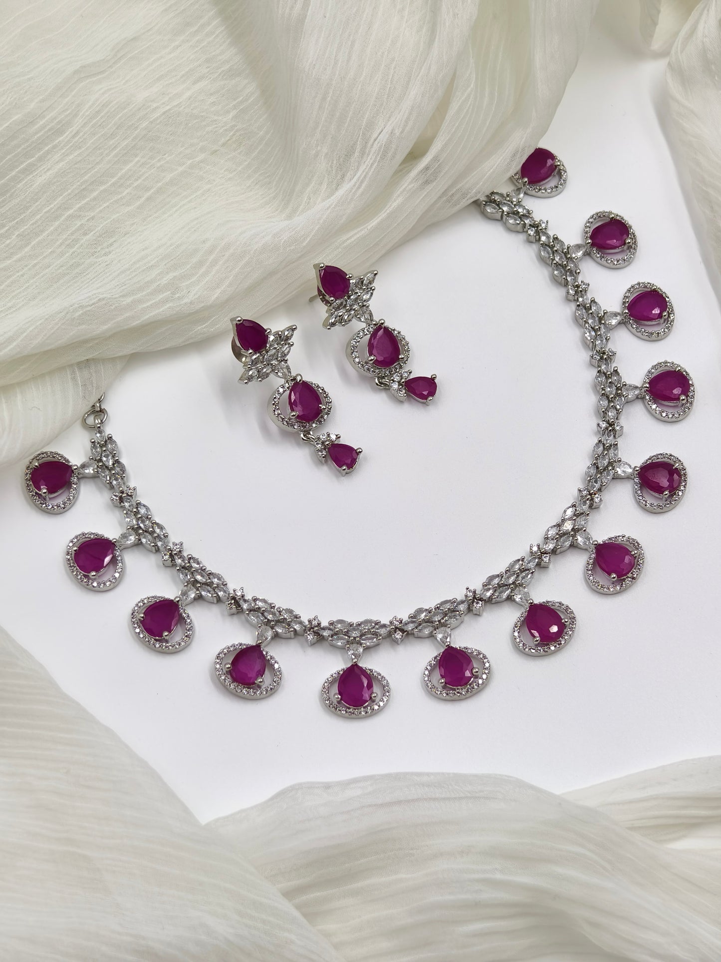 Rani Pink Stone American Diamond Necklace