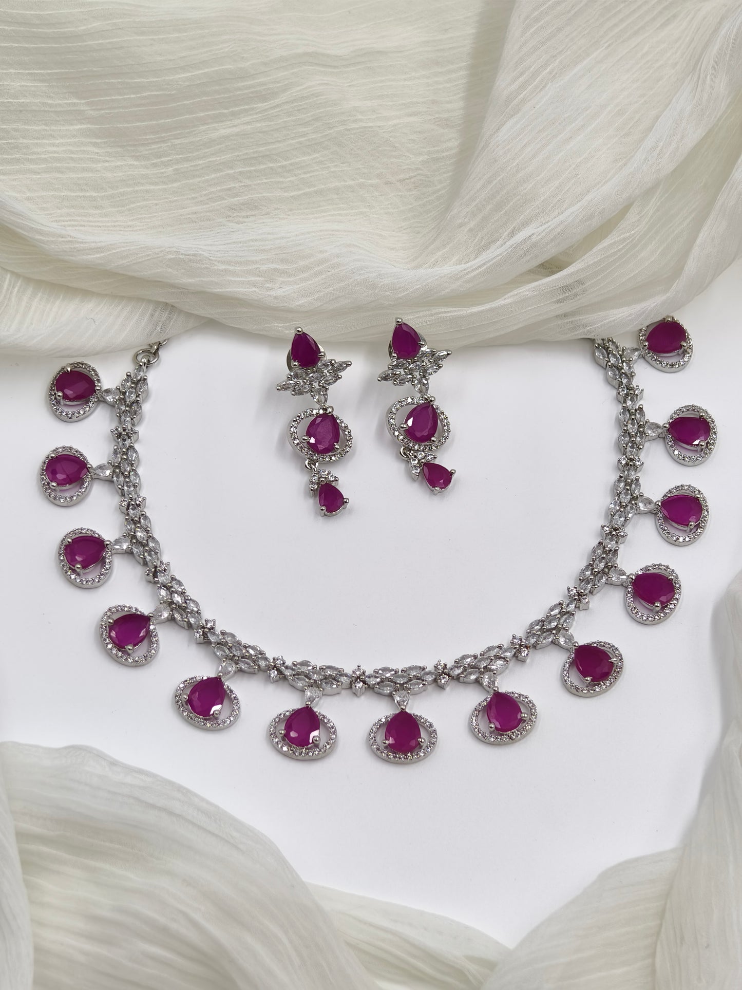 Rani Pink Stone American Diamond Necklace