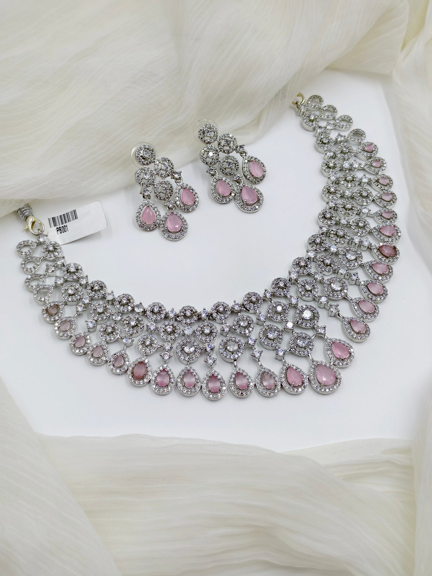 Pink Stone American Diamond Necklace