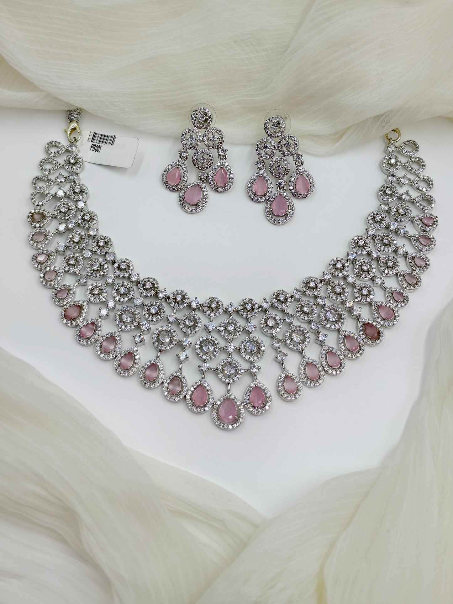 Pink Stone American Diamond Necklace