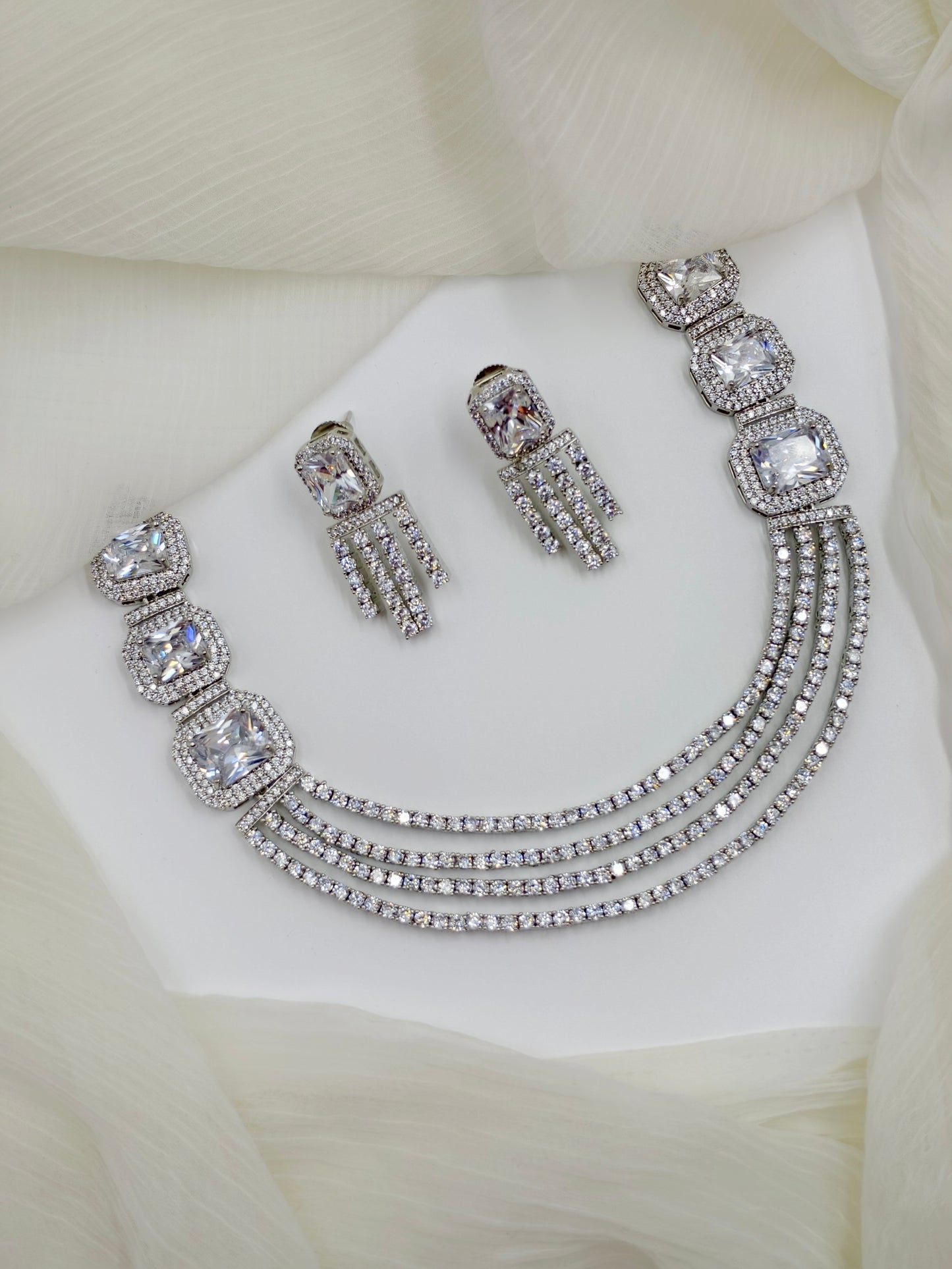 Victorian Style White Stone American Diamond Necklace