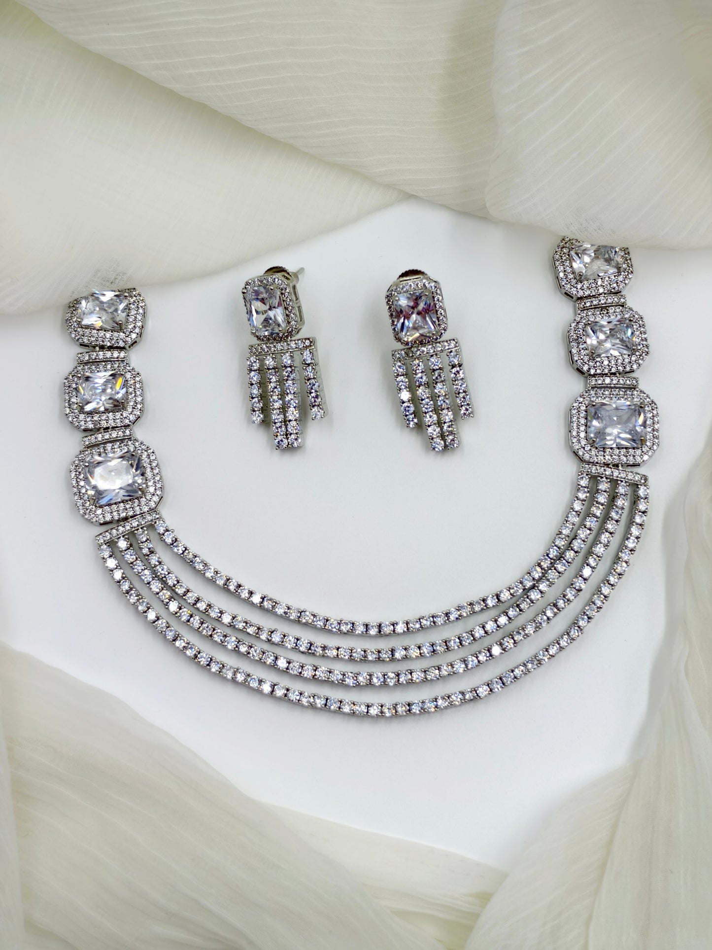 Victorian Style White Stone American Diamond Necklace