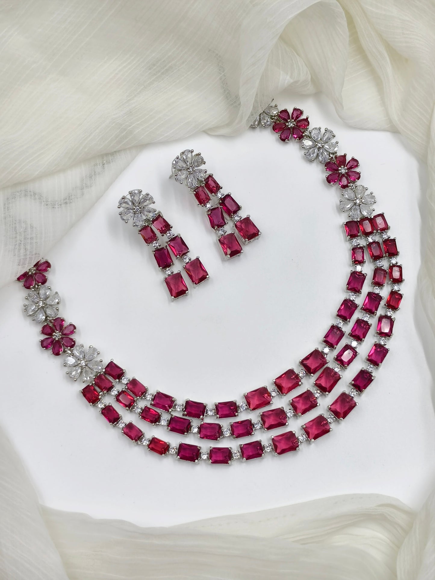 Rani Pink Stone American Diamond Necklace