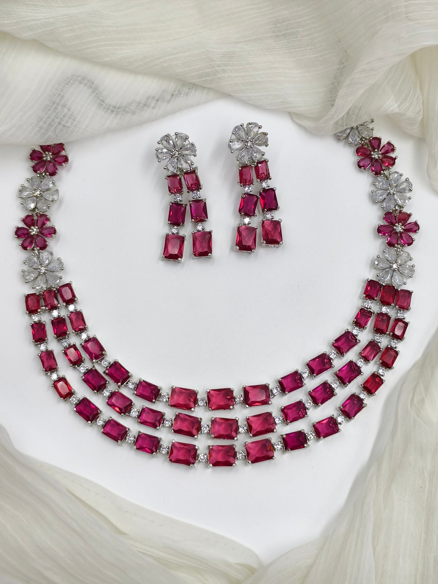 Rani Pink Stone American Diamond Necklace