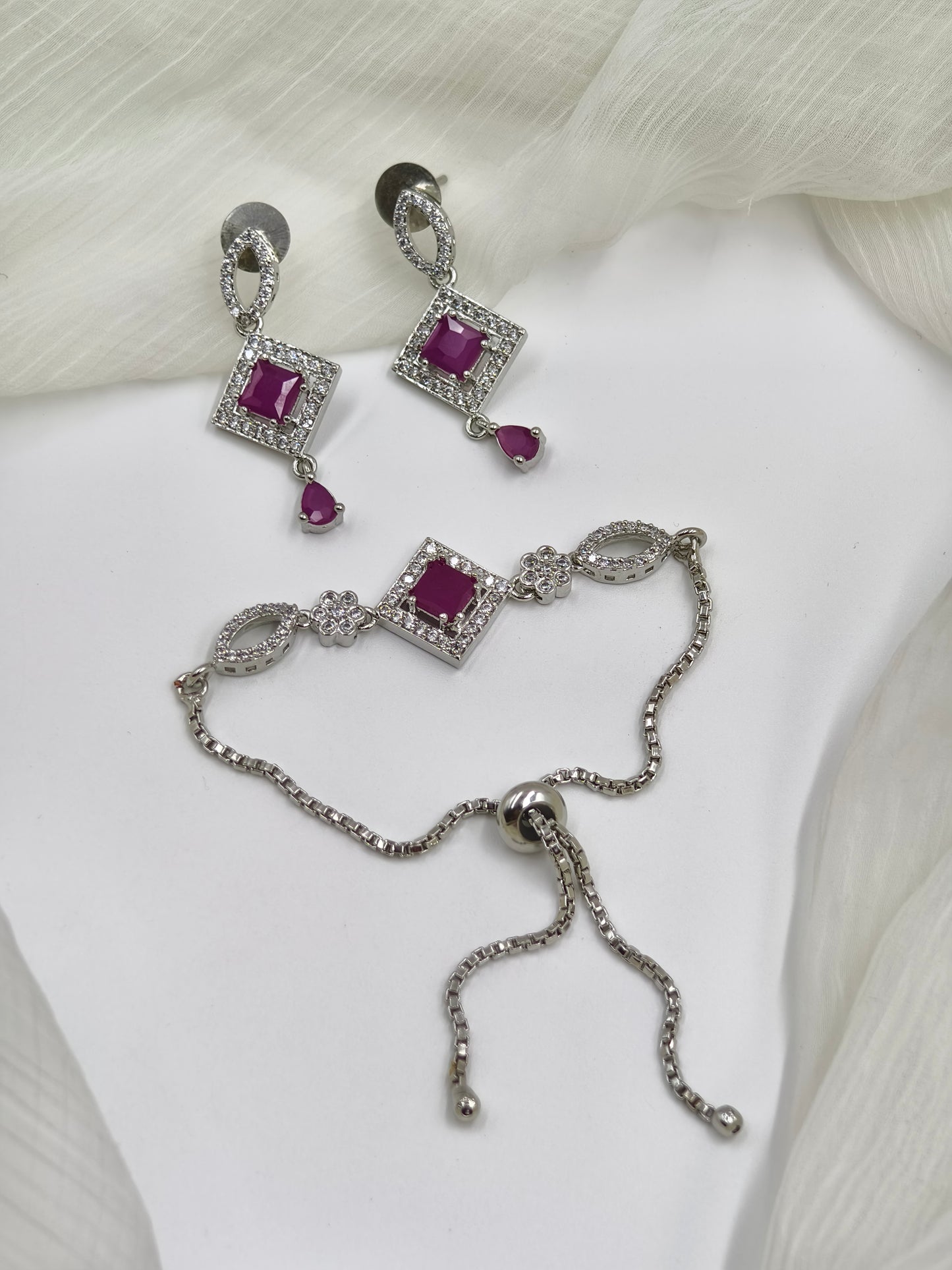 Rani Pink Stone American Diamond Necklace Set