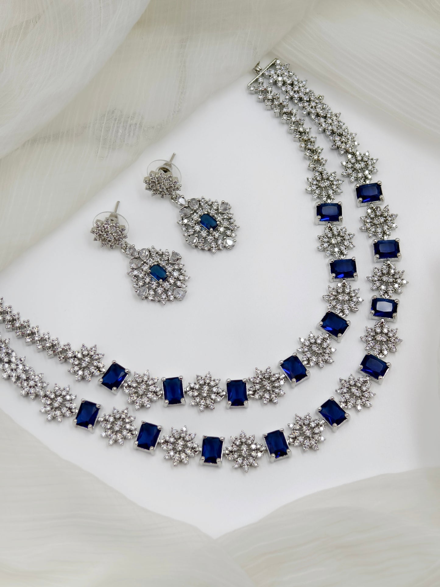 Blue Stone American Diamond Necklace
