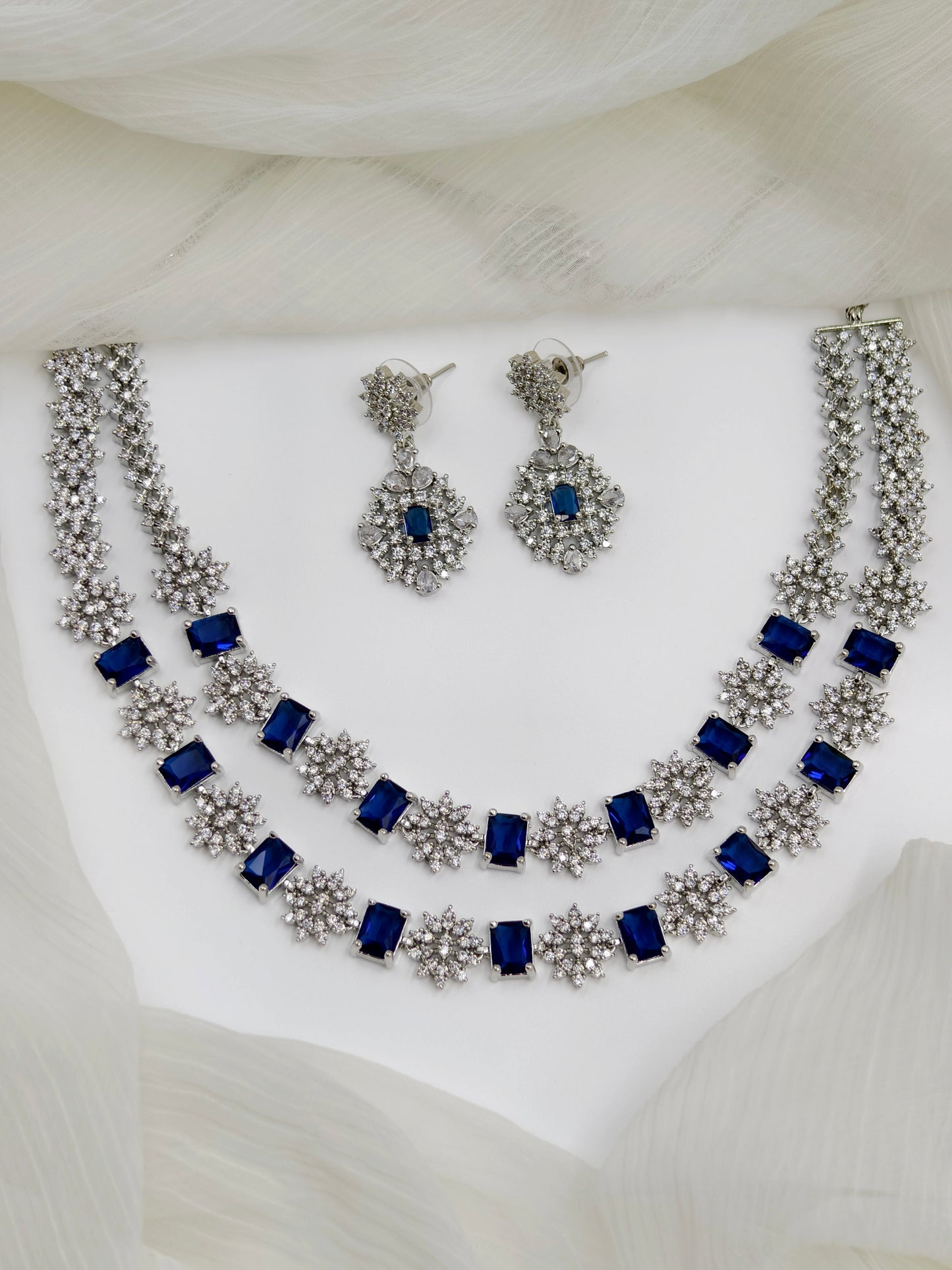Blue Stone American Diamond Necklace