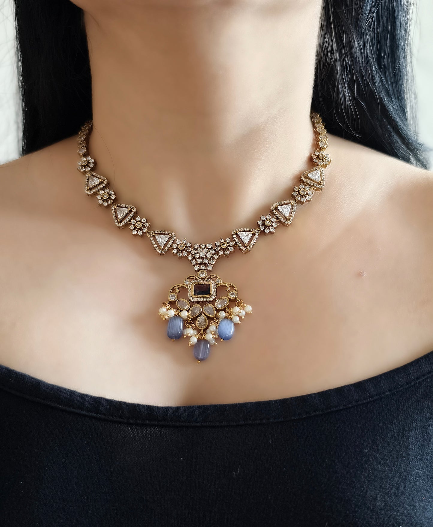 Victorian Style Purple Stone American Diamond Necklace