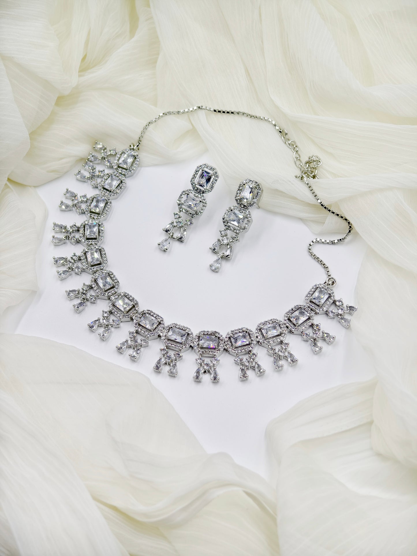 White Stone American Diamond Necklace Set
