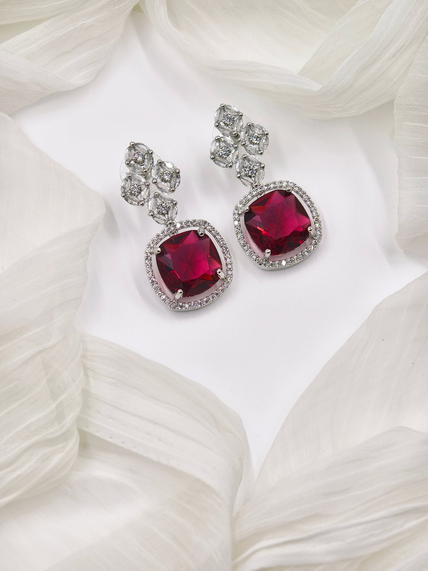 Rani Pink and White Stone American Diamond Earrings