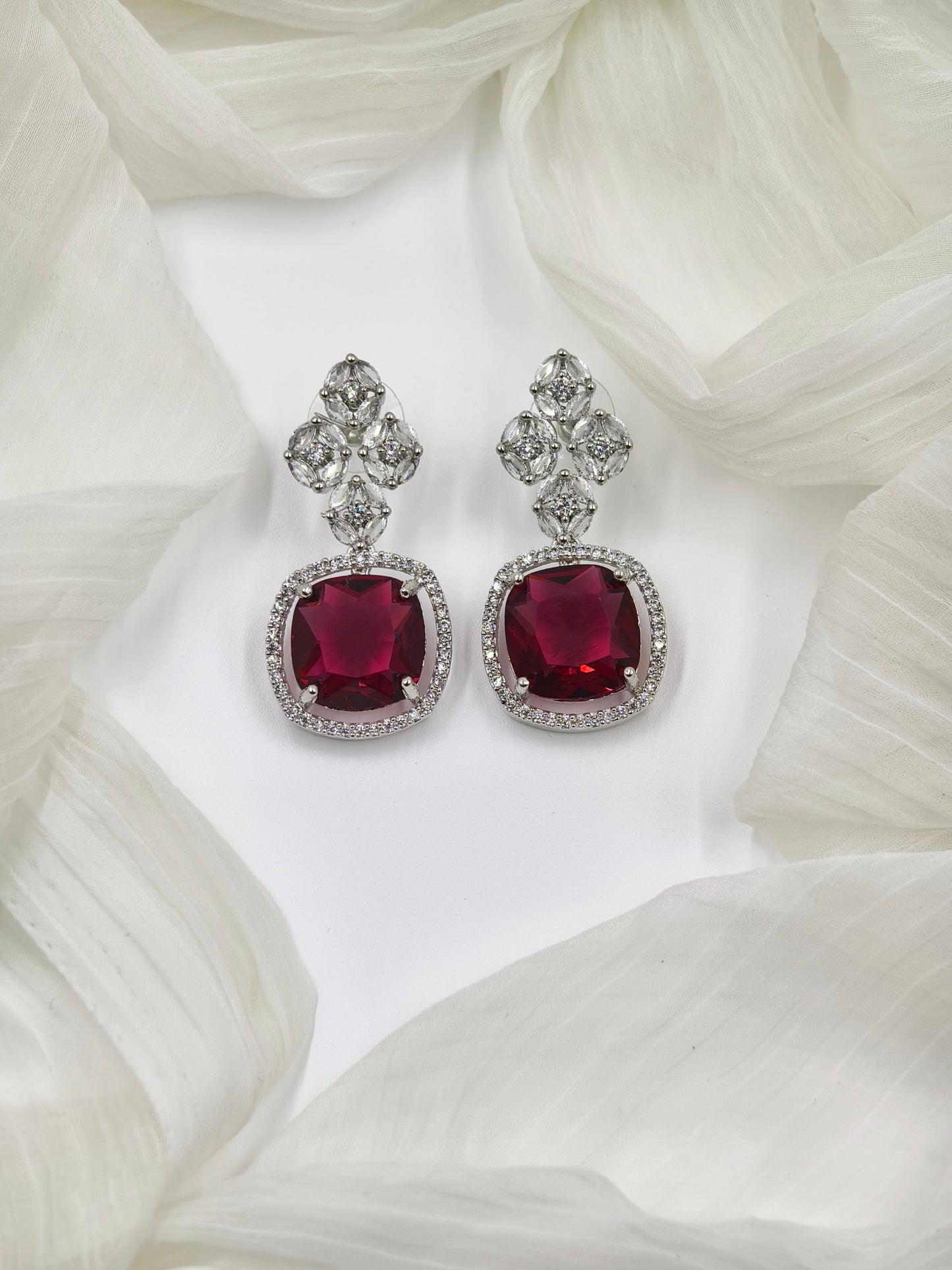 Rani Pink and White Stone American Diamond Earrings