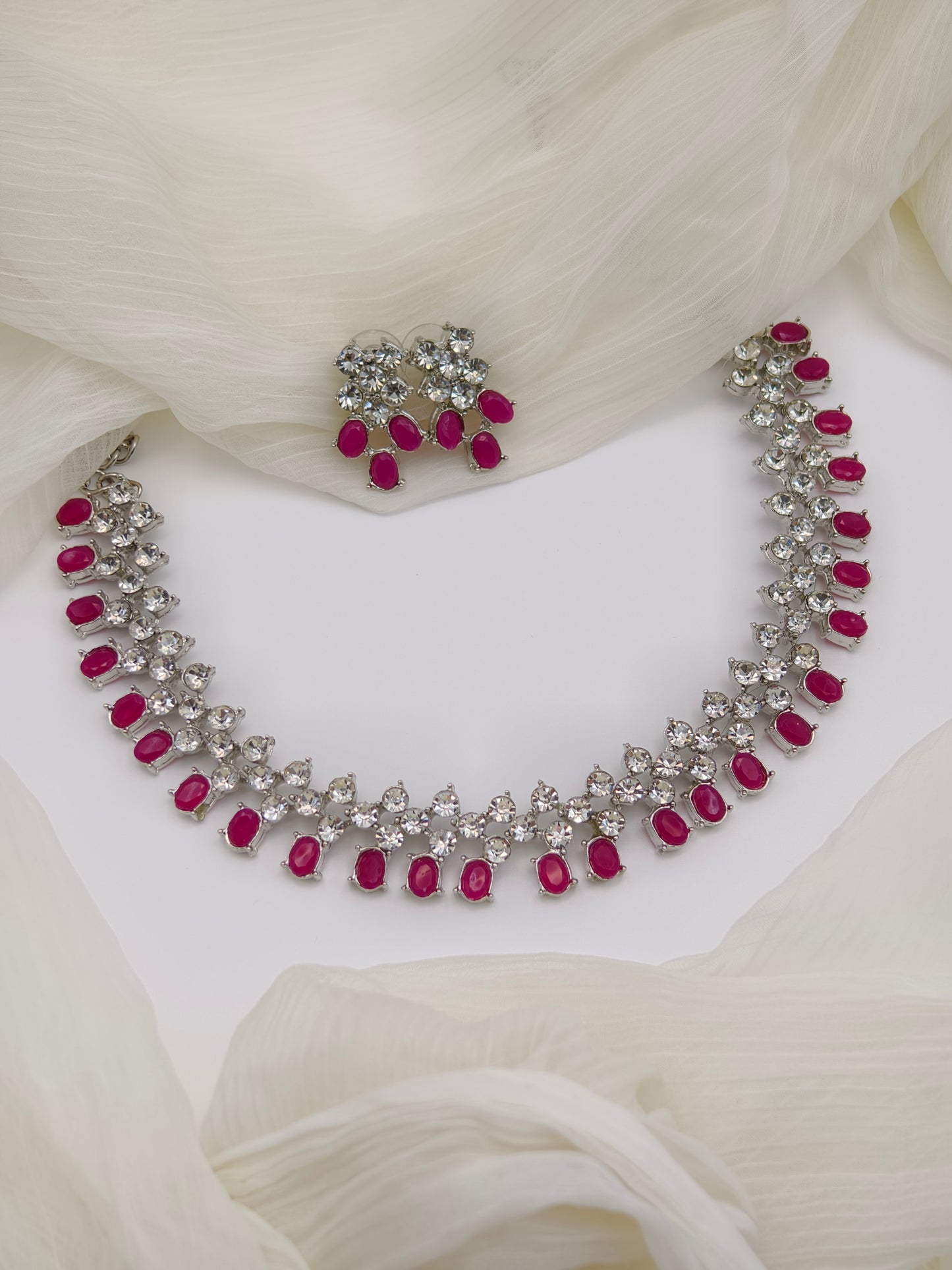 Rani Pink & White Stone Necklace
