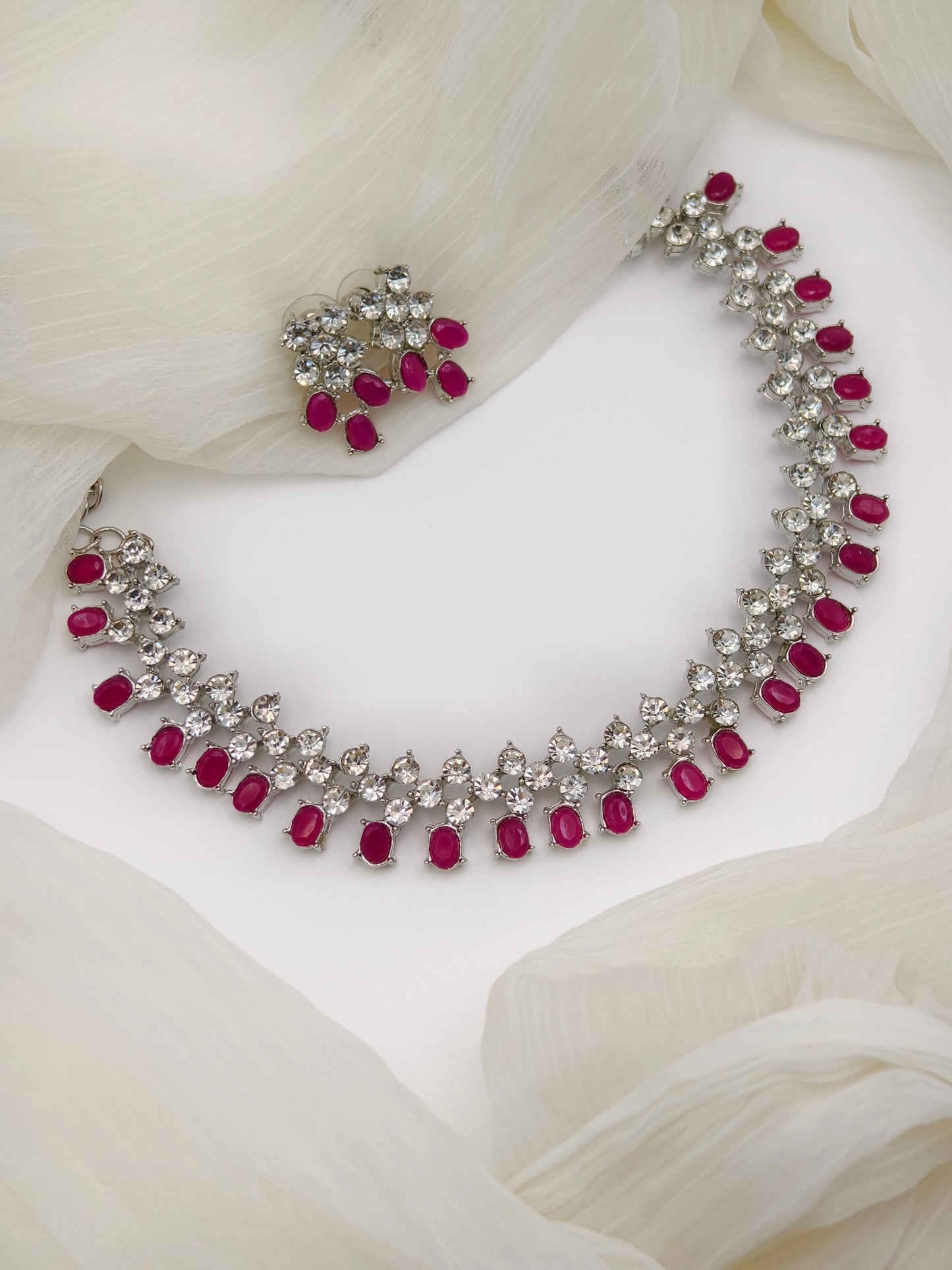 Rani Pink & White Stone Necklace