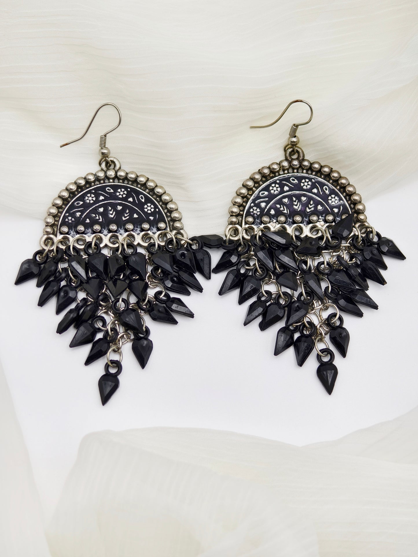 Black Pear Drop Oxidised Earrings