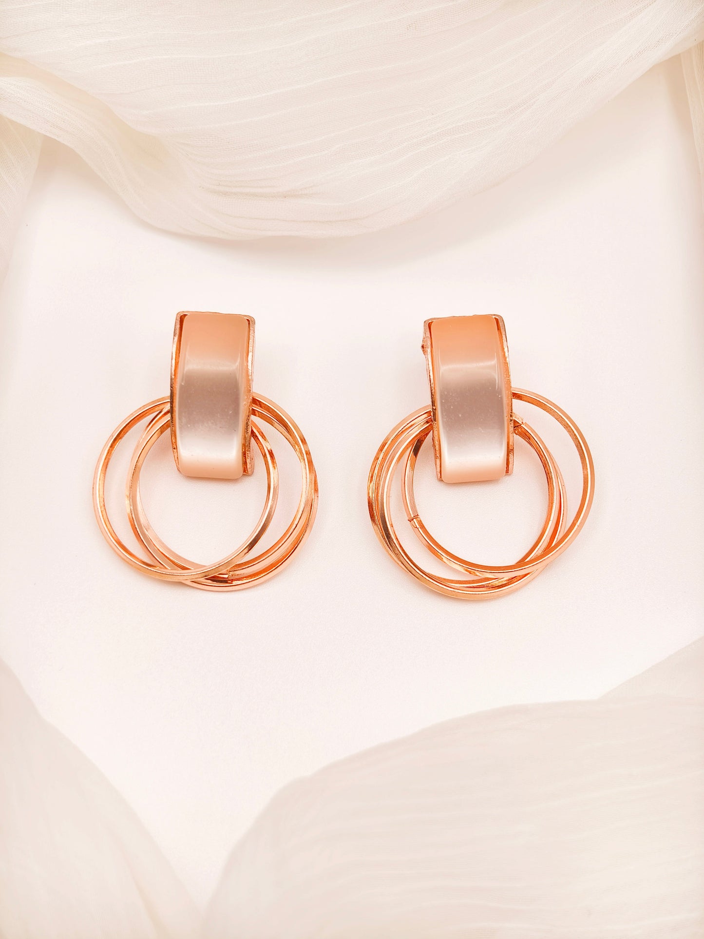 Rose Gold Stone Stud Circular Drop Earrings