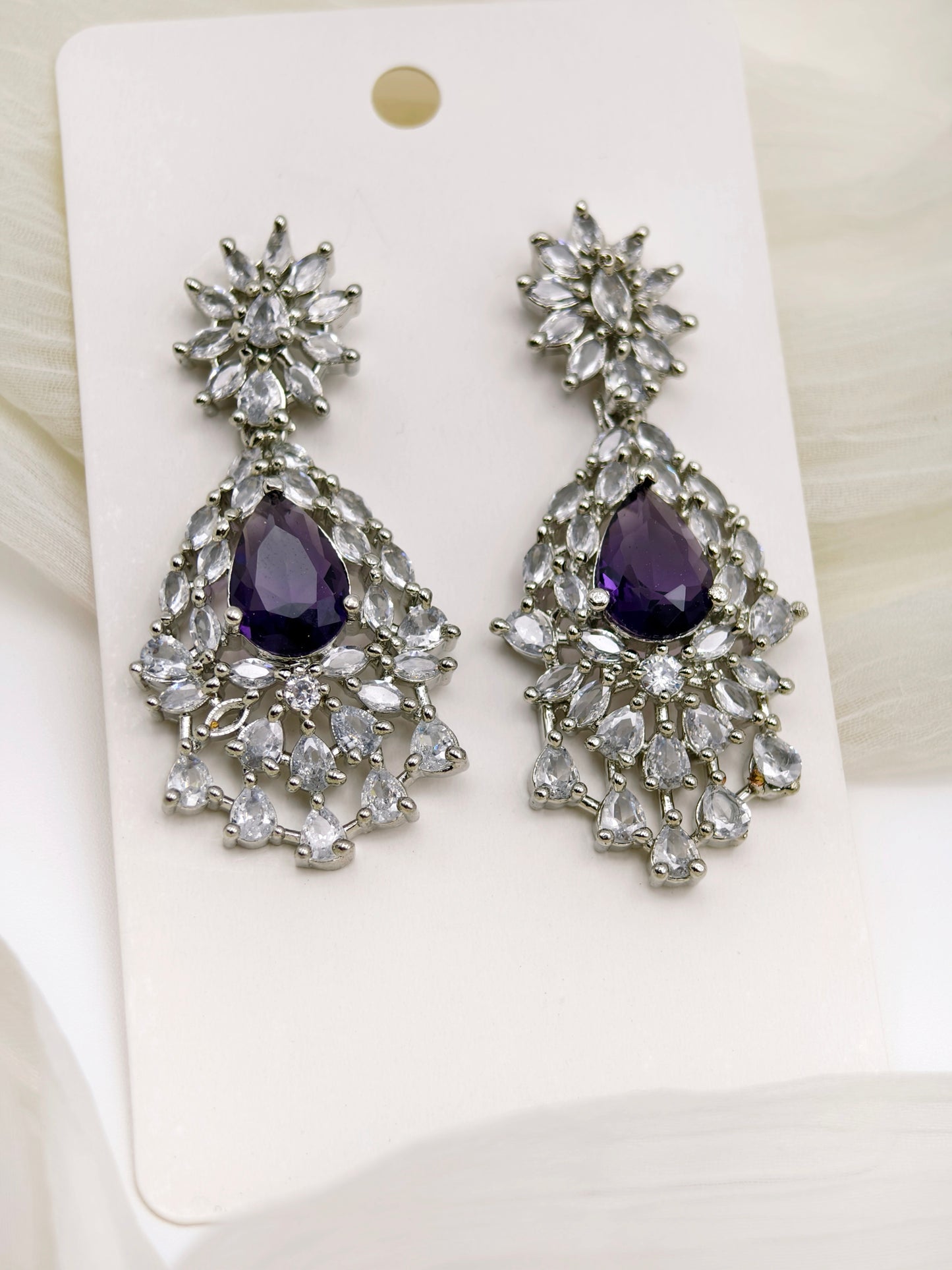 Purple & White American Diamond Earrings