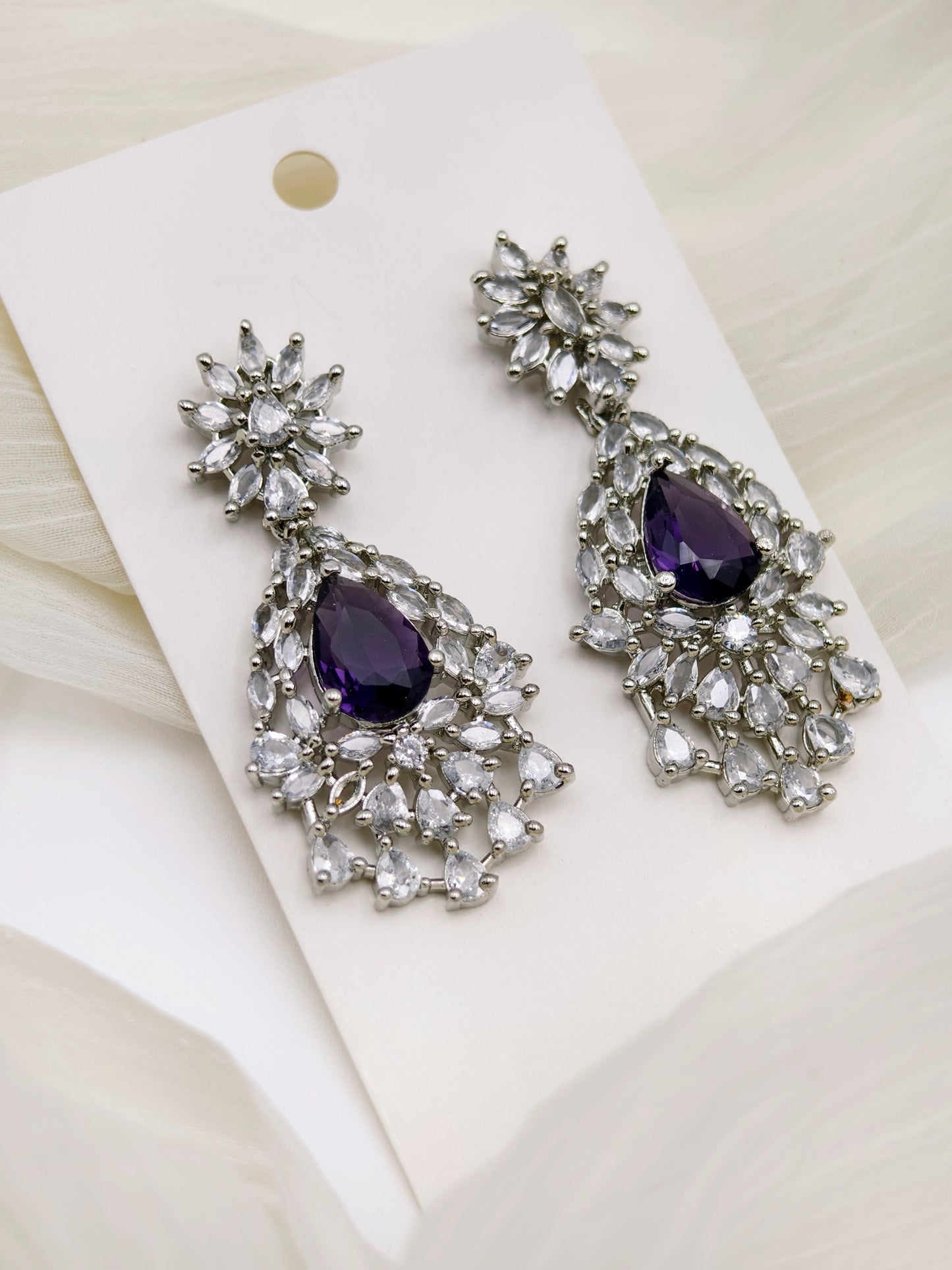 Purple & White American Diamond Earrings