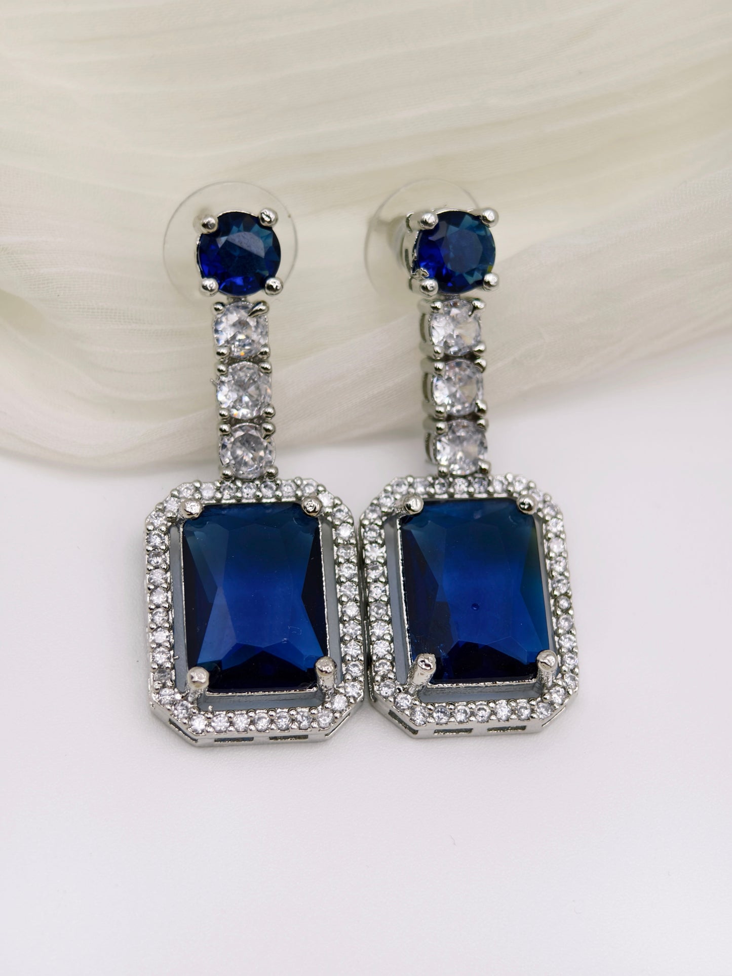 Blue & White Stone American Diamond Earrings