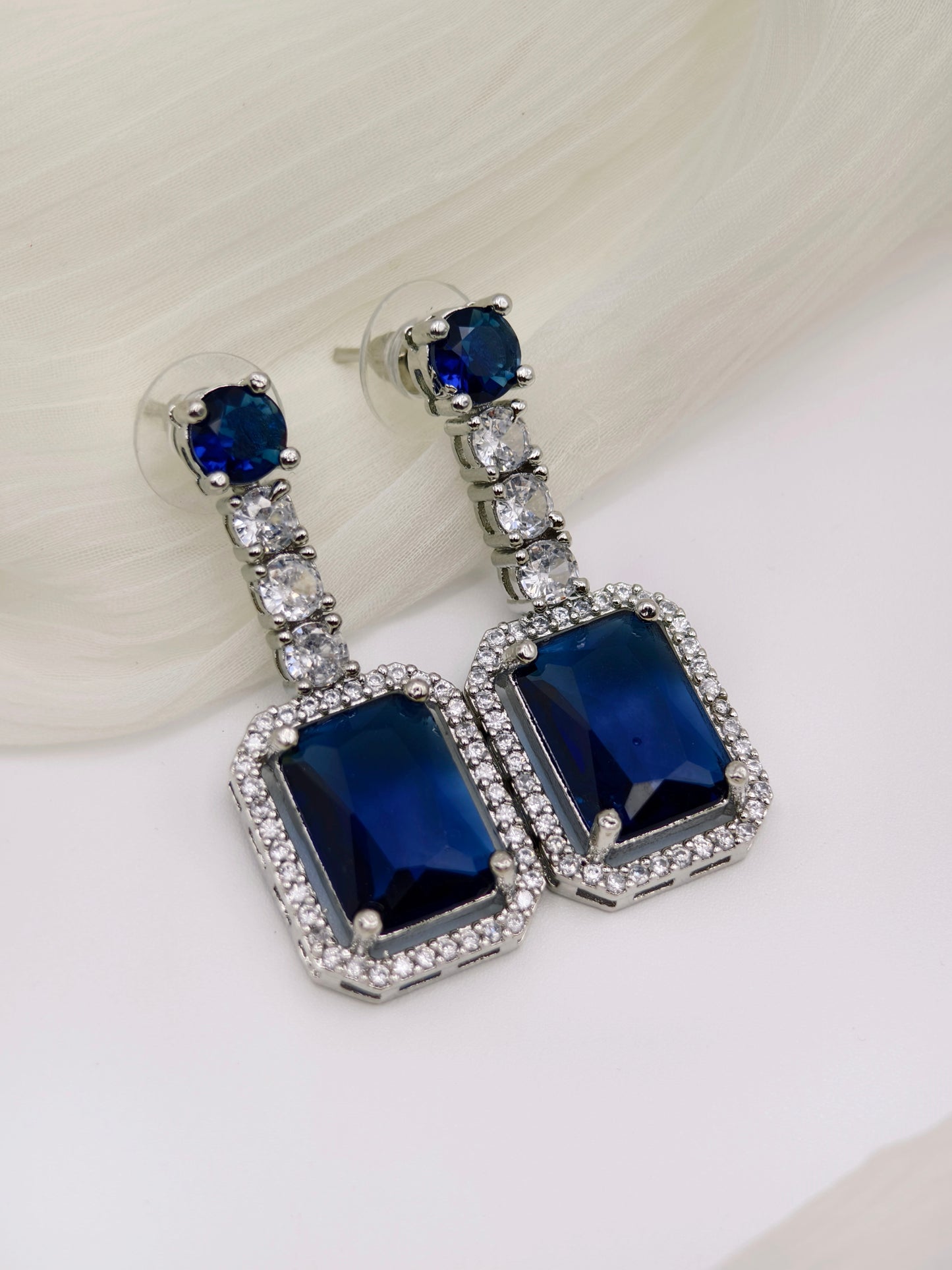Blue & White Stone American Diamond Earrings