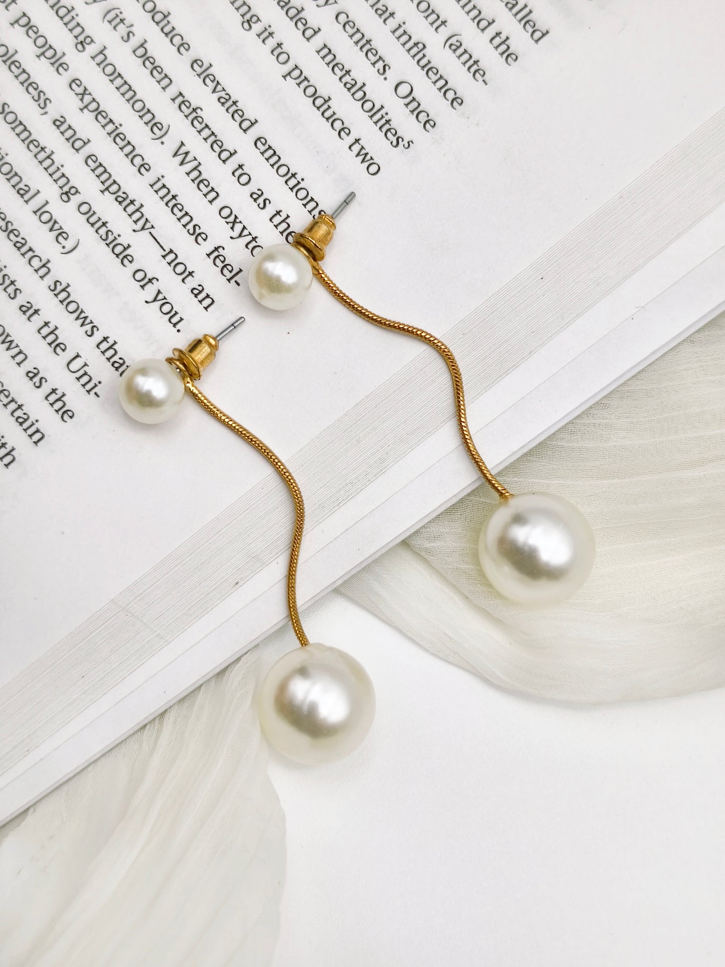White Pearl Gold Plated Earrings