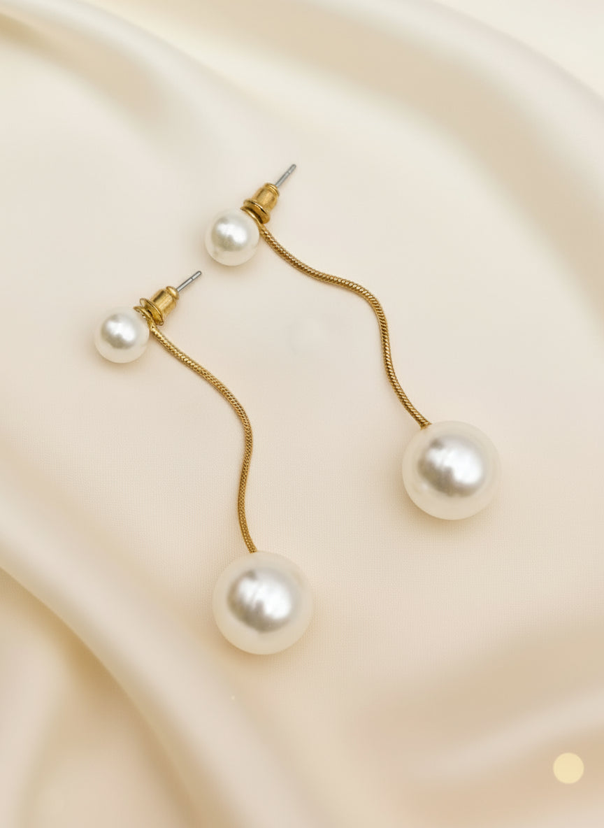 White Pearl Gold Plated Earrings