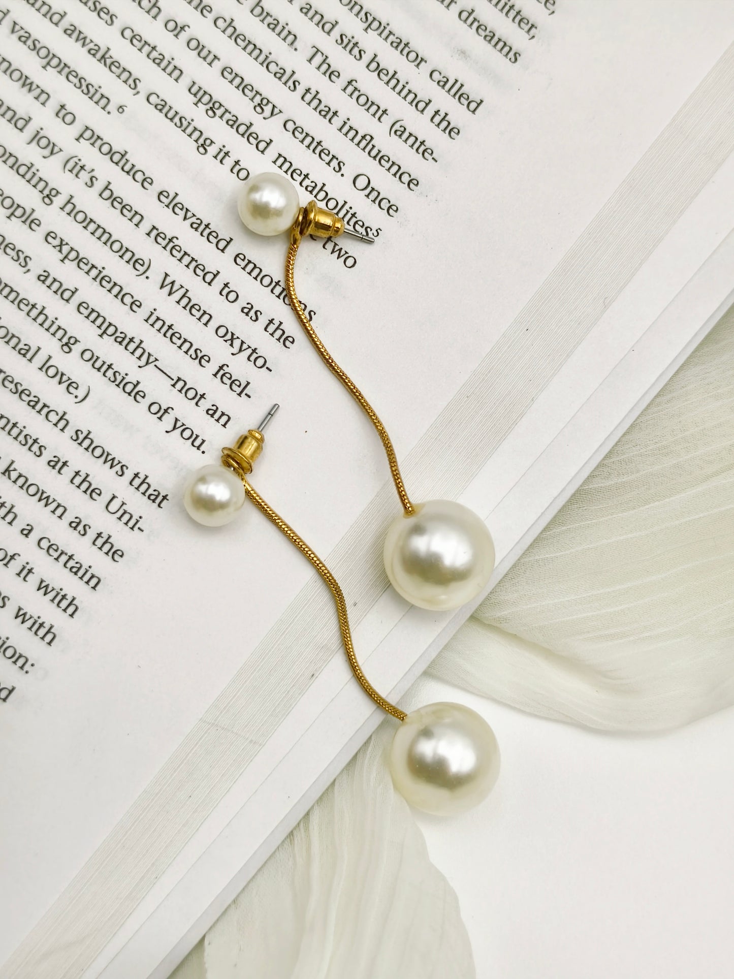 White Pearl Gold Plated Earrings