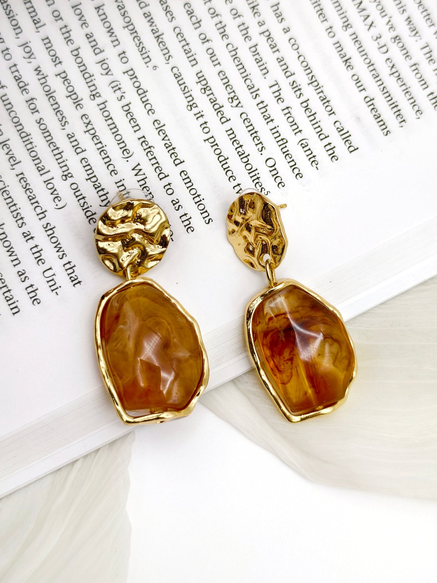 Brown Gold-Plated Dangler Earrings