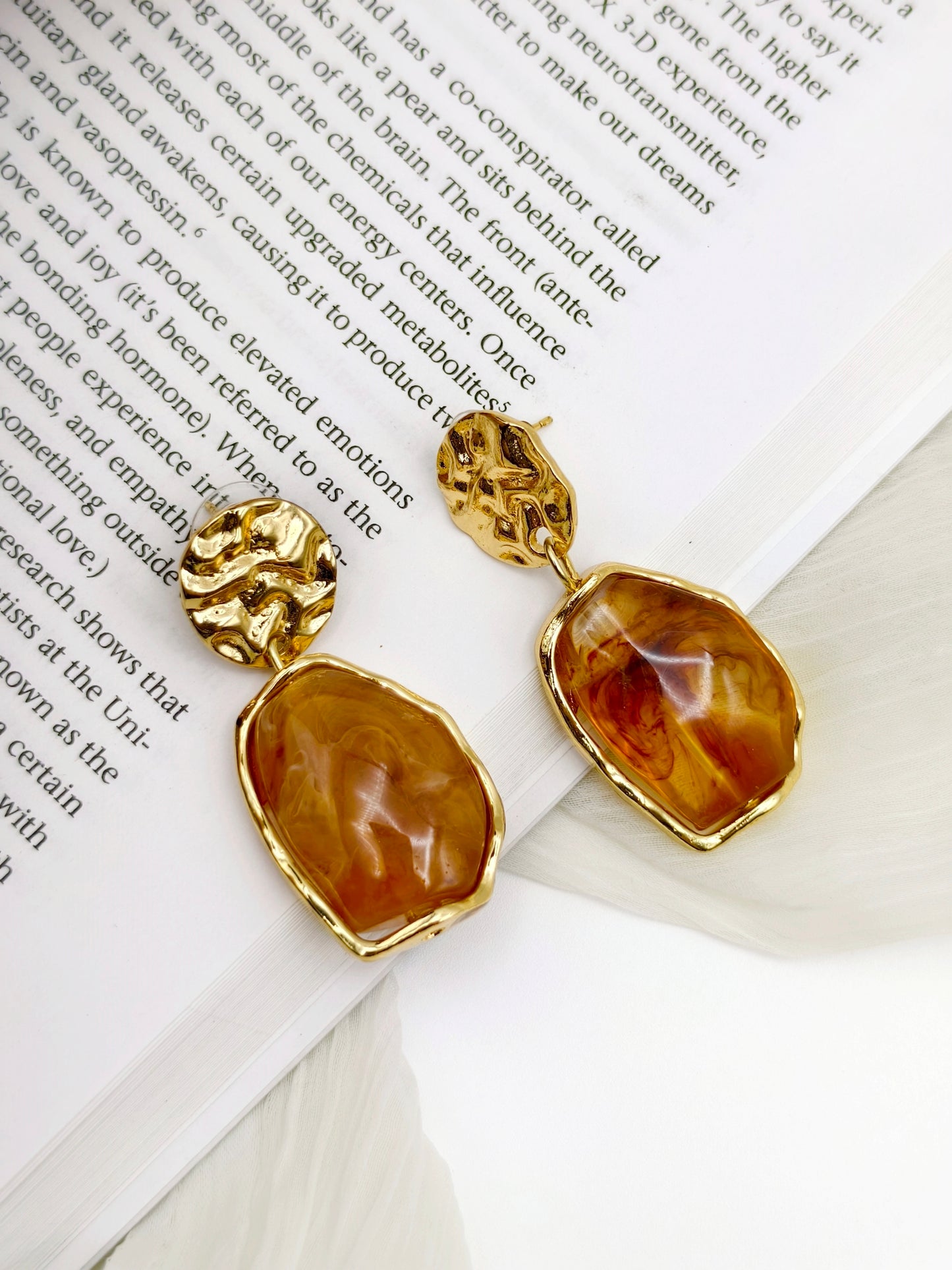 Brown Gold-Plated Dangler Earrings