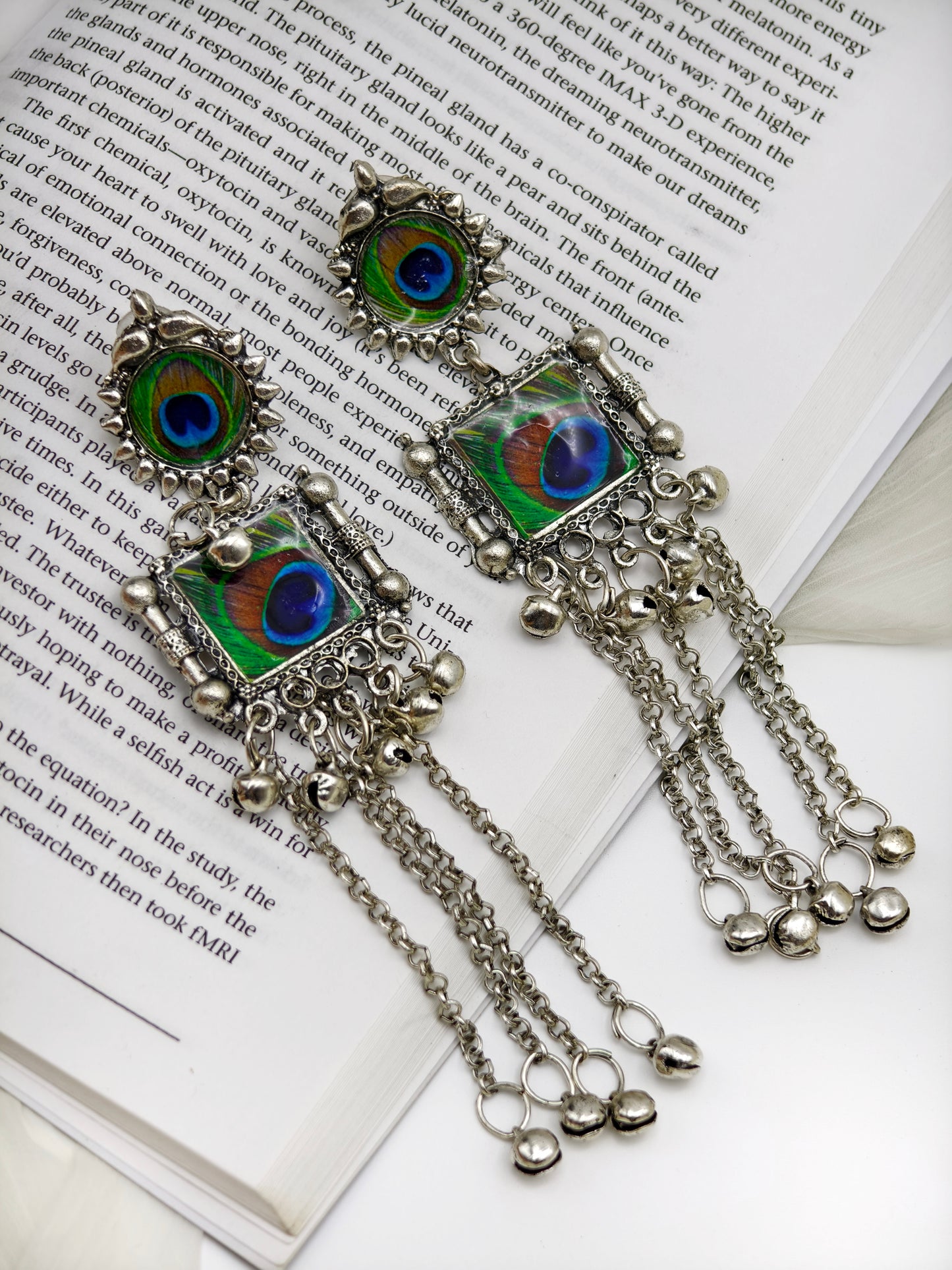 Meenakari Peacock Feather Long Dangler Earrings