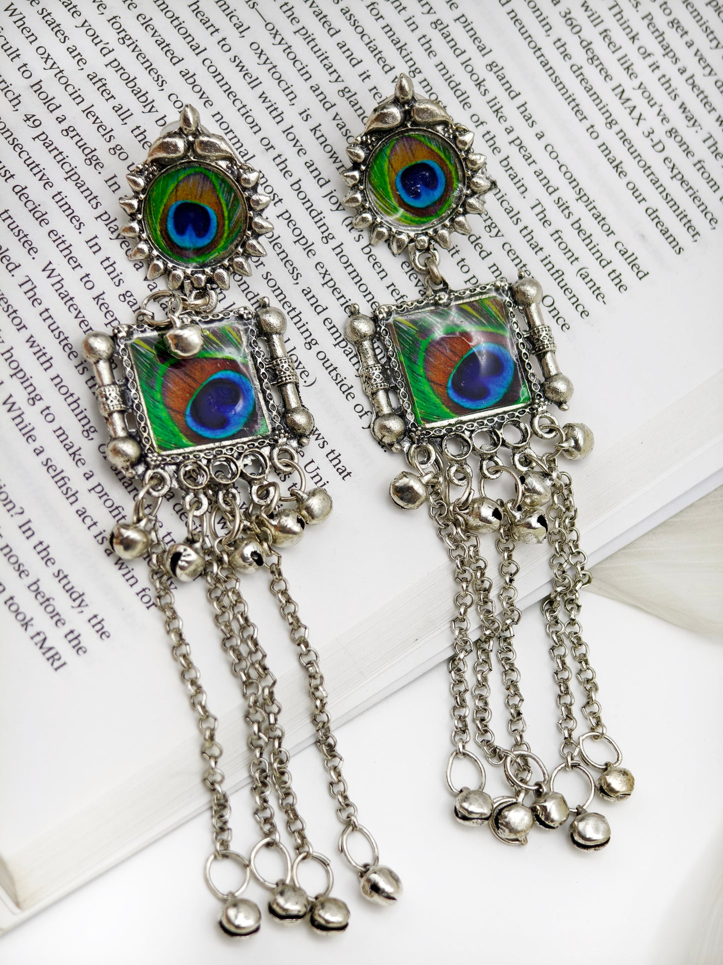 Meenakari Peacock Feather Long Dangler Earrings