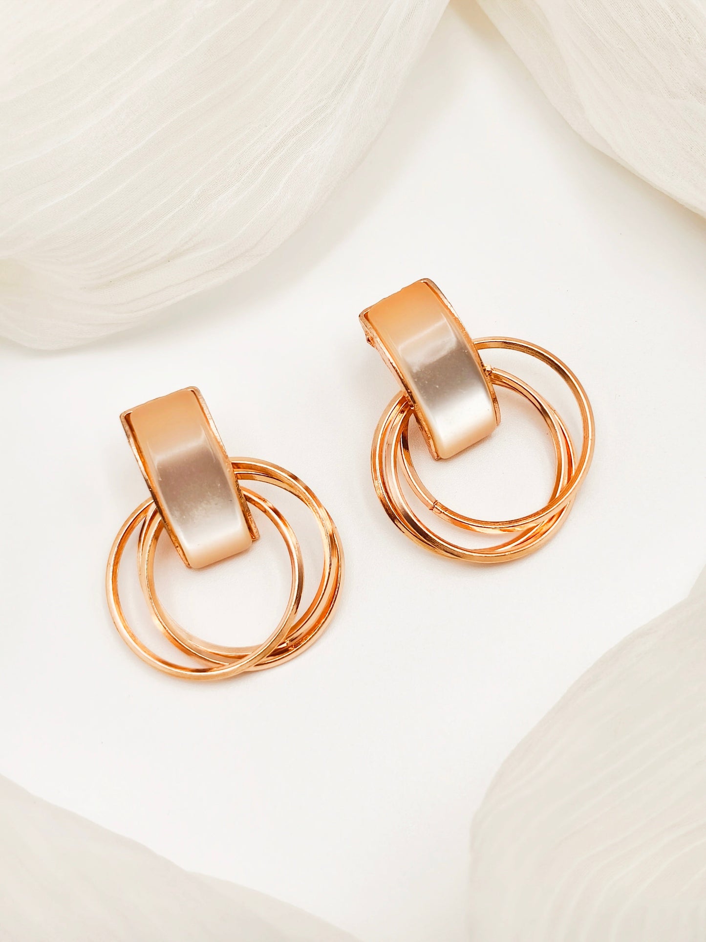 Rose Gold Stone Stud Circular Drop Earrings