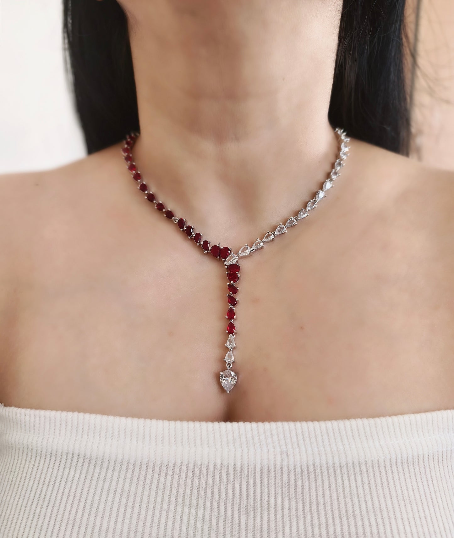 Red Stone American Diamond Necklace