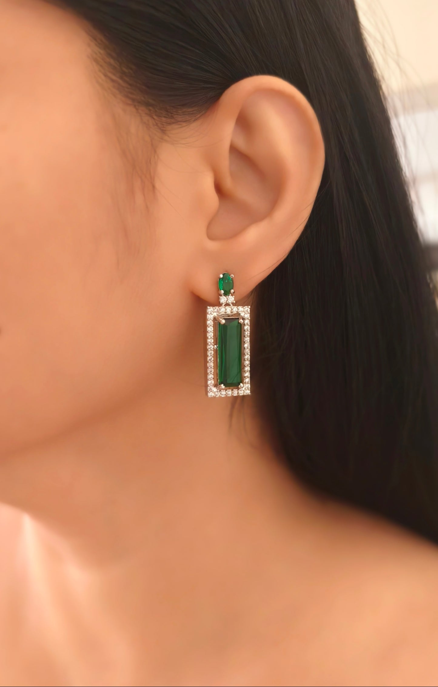 Green & White Stone American Diamond Necklace