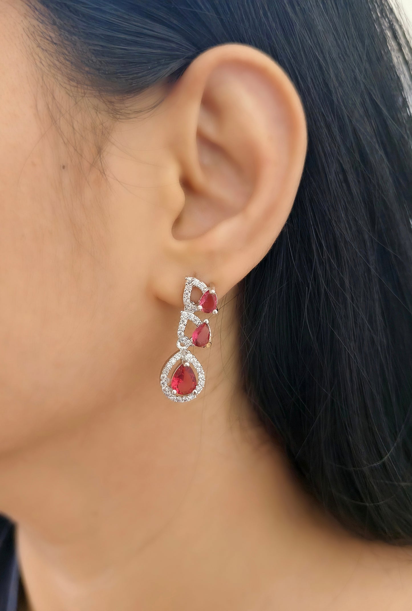 Red Stone American Diamond Necklace
