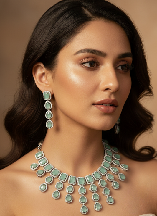 Pastel Green AD Necklace Set