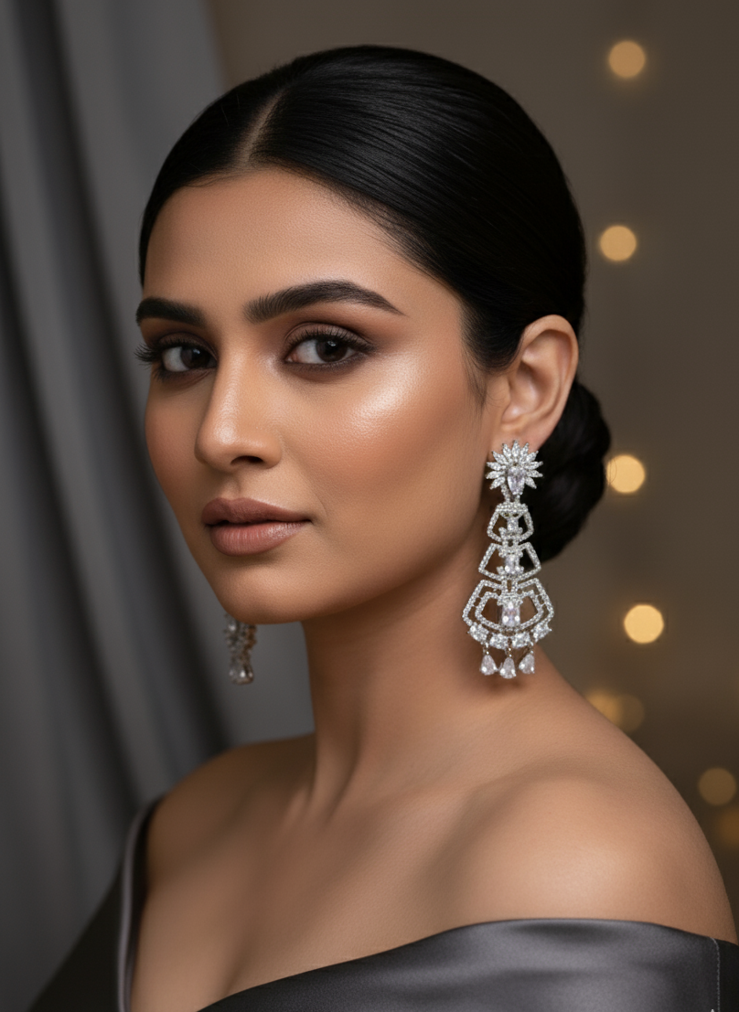 White Stone AD Earrings