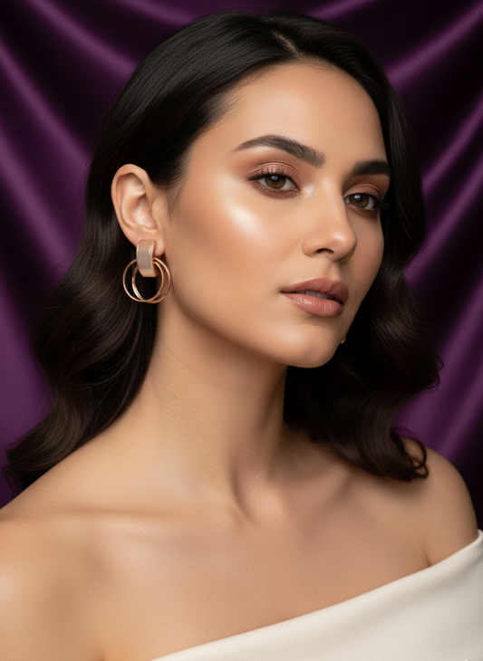 Rose Gold Stone Stud Circular Drop Earrings