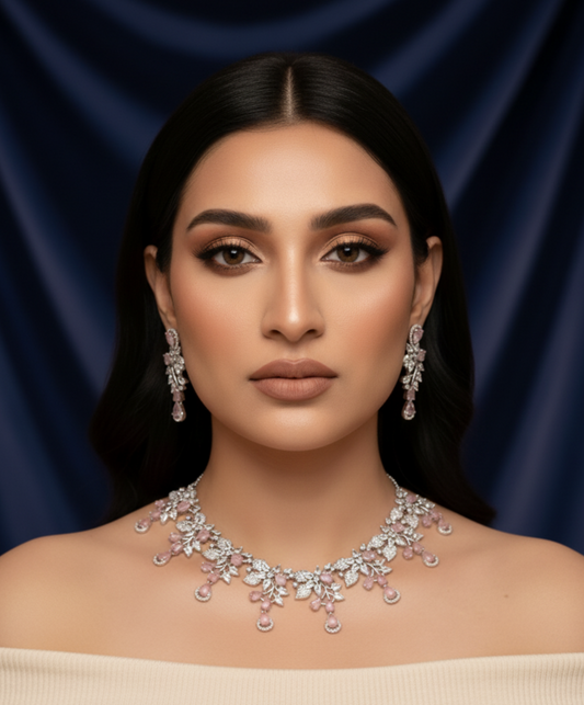 Pink Stone American Diamond Necklace