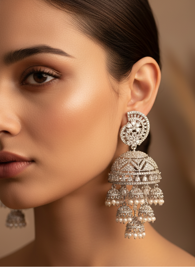 White Stone AD Earrings