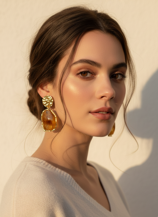 Brown Gold-Plated Dangler Earrings