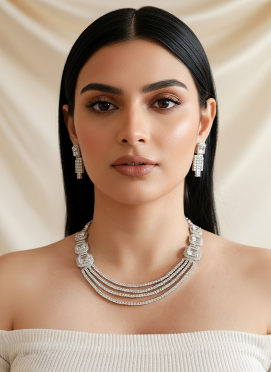 Victorian Style White Stone American Diamond Necklace