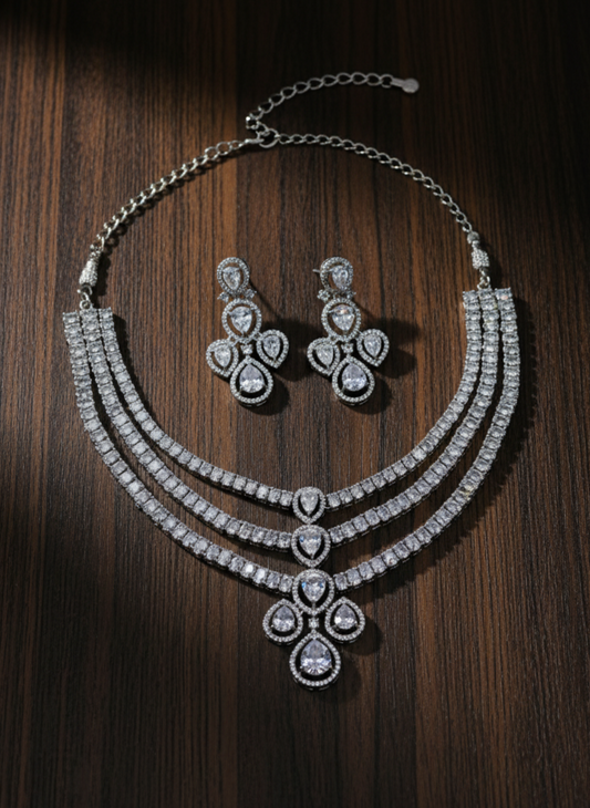 White Stone American Diamond Necklace Set