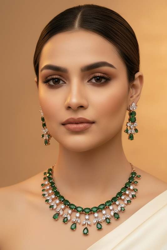 Green Stone AD Necklace Set
