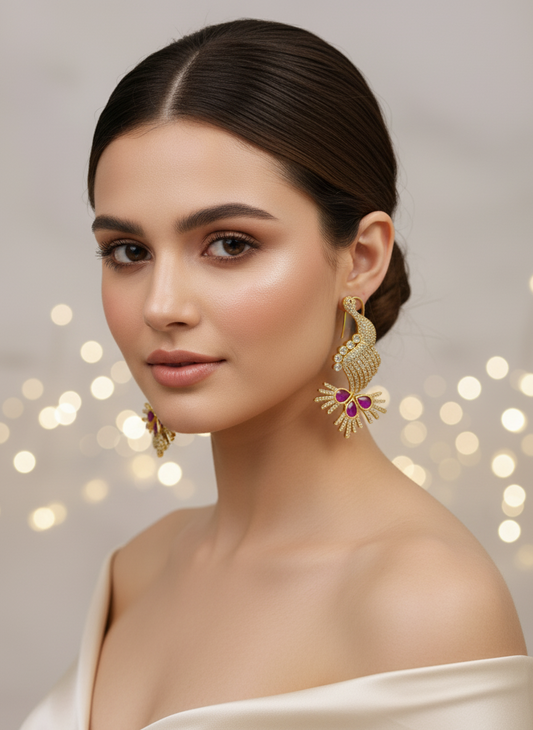 Rani Pink and White Gold Plated AD Earrings