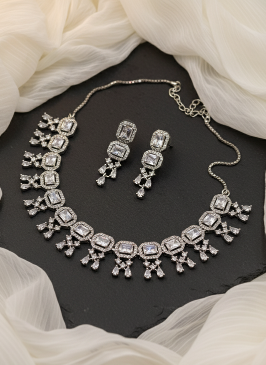 White Stone American Diamond Necklace Set