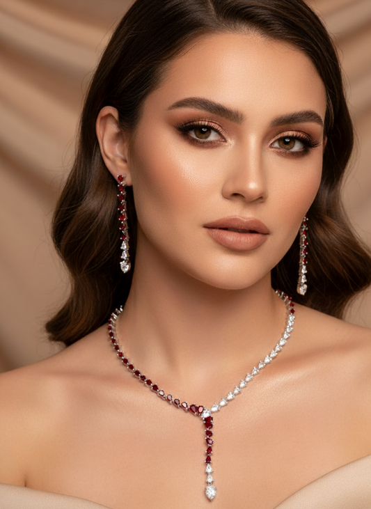 Red Stone American Diamond Necklace