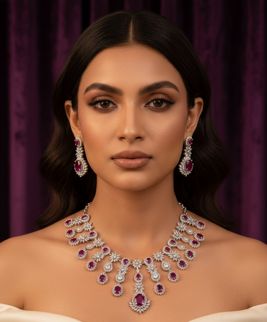 Rani Pink Stone American Diamond Necklace