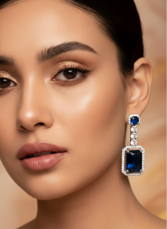 Blue & White Stone American Diamond Earrings