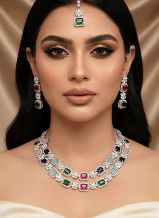 Multicolour Stone American Diamond Necklace