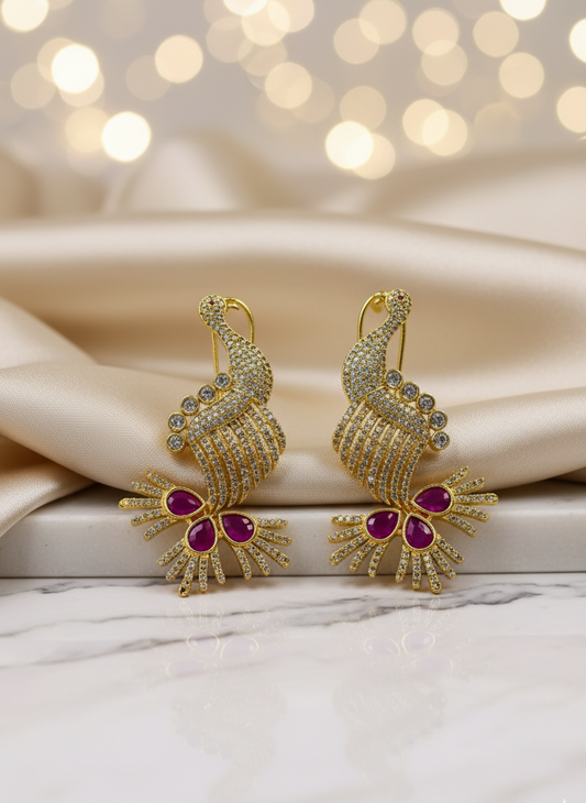 Rani Pink and White Gold Plated AD Earrings